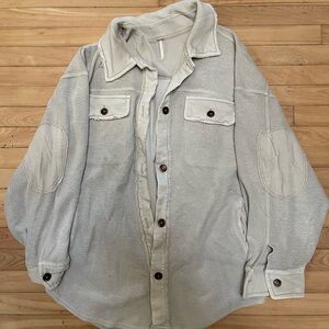 Free People Light Beige Oversized Shirt Jacket
